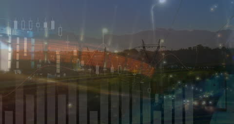 Digital Financial Data Overlaying Urban Cityscape