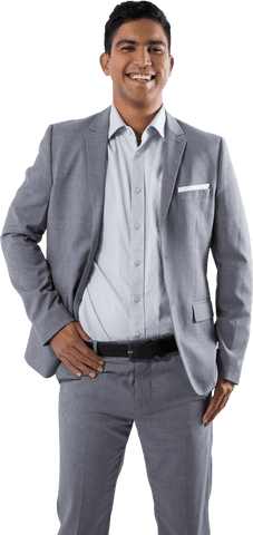 Confident Young Businessman in Elegant Suit on Transparent Background