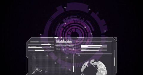 Futuristic HUD Interface with Digital Charts and Globe