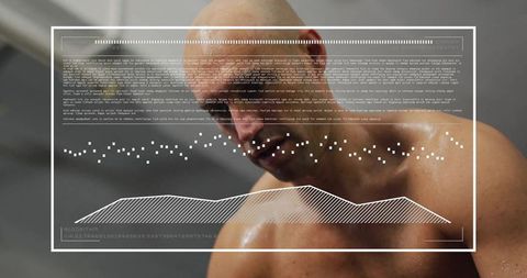 Digital Data Visualization Over Man Exercising in Gym