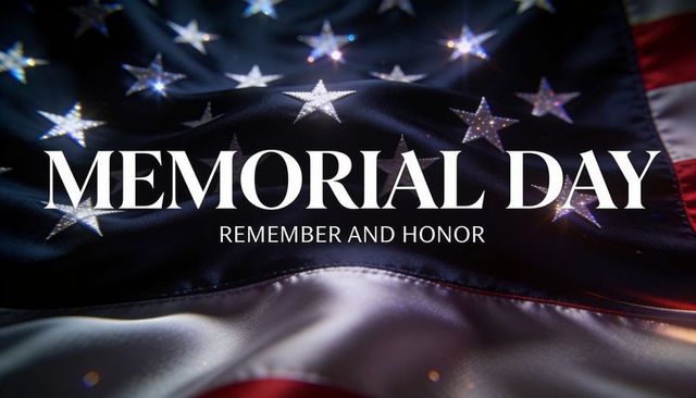 Waving american flag with memorial day remember and honor text for patriotic remembrance