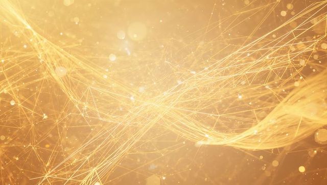 Flowing Golden Light Threads Creating Glowing Mesh Network Background for Technology