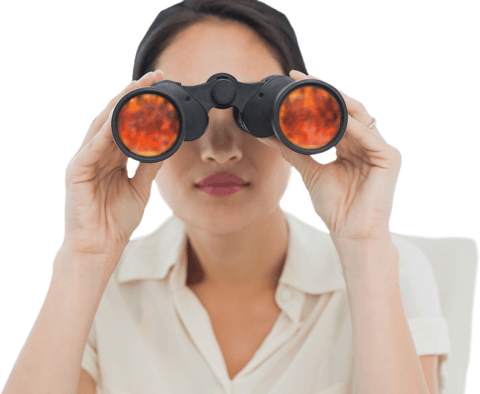 businesswoman looking through binoculars in transparent office - Download Free Stock Videos Pikwizard.com