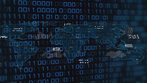 Global Network with Digital Binary Code Overlay