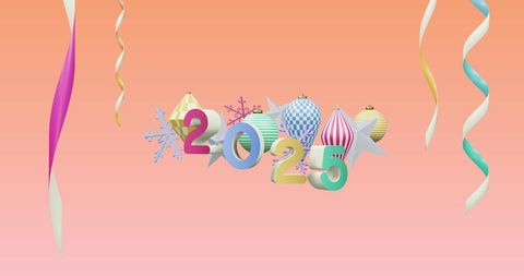 Colorful 2025 Celebration with Festive Decorations on Pink Backdrop