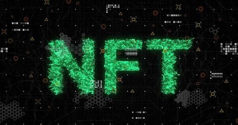 Creative nfts concept with digital effects and graphic icons