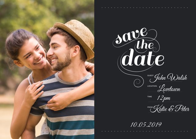 Save the Date Invitation with Romantic Couple Embracing - Download Free Stock Templates Pikwizard.com