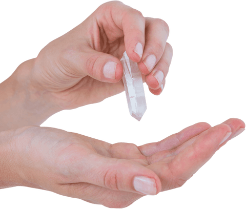 hands holding transparent quartz crystal on white background - Download Free Stock Videos Pikwizard.com