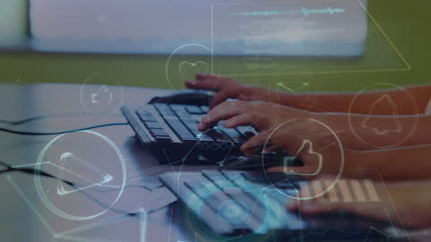 Digital Learning Hands Typing on Keyboard with Network Visualization