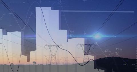 Energy infrastructure with data visualization at dusk