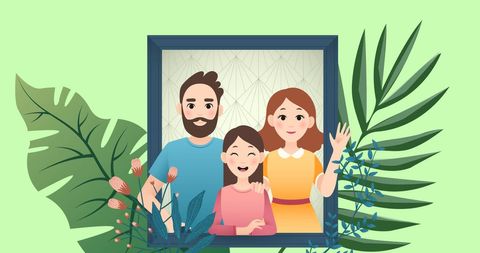 Happy Family Embracing with Lush Green Plants