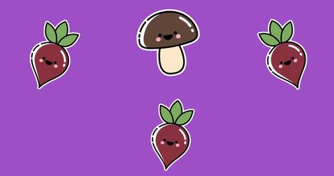 Smiling Radishes and Mushroom on Vibrant Purple Background - Download Free Stock Images Pikwizard.com