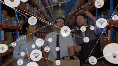 Warehouse Team Analyzing IoT Connectivity Network