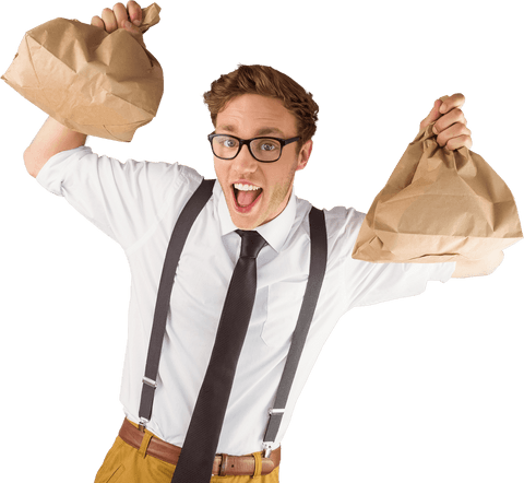 excited nerdy professional holding brown paper bags transparent - Download Free Stock Videos Pikwizard.com