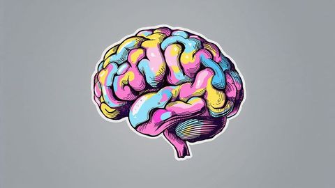 Vibrant Hand-Drawn Brain Illustration in Pastel Colors