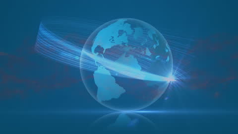 Dynamic Globe with Radiant Light Trails in a Digital Network Space