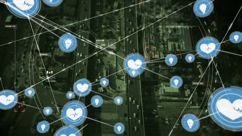Animated Digital Network Overlaying City Streets