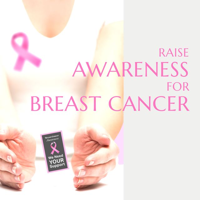 Raising Breast Cancer Awareness with Supportive Message and Pink Ribbon - Download Free Stock Templates Pikwizard.com