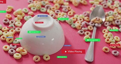 Modern tech concept with floating labels around cereal bowl