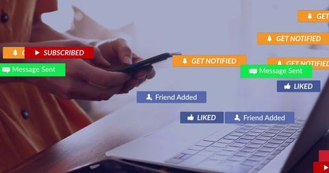 Caucasian woman engaging with social media while using smartphone at home