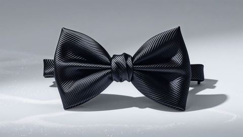 Luxurious black ribbed silk bow tie on gray background