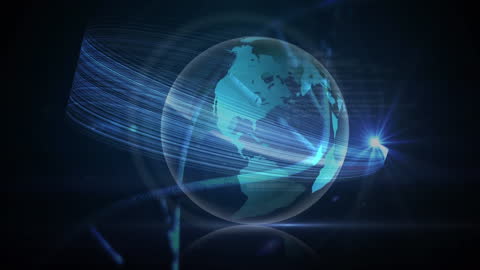 Abstract Globe Spinning with Blue Light Streaks