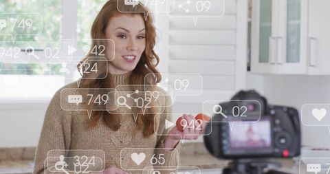 Smiling Influencer Sharing Healthy Cooking Tips Online