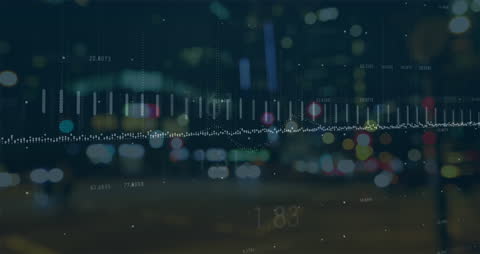 Data Processing Visualization with Night City Traffic in Background
