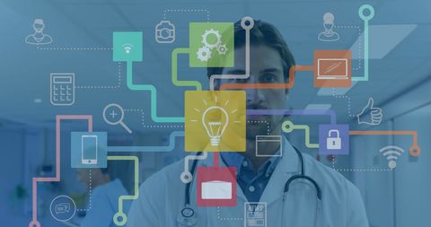 Healthcare technology innovations with doctor in hospital