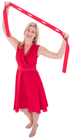 joyful blonde woman in red dress holding red scarf transparent background - Download Free Stock Videos Pikwizard.com