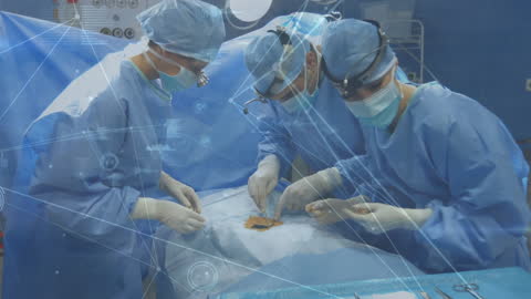 Advanced Surgical Team Engaging in Precision Surgery Digital Interface Overlay