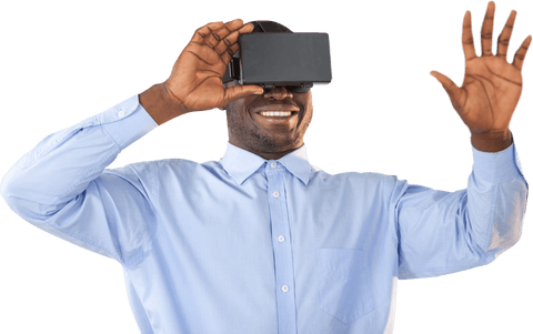 transparent african american man enjoying virtual reality experience - Download Free Stock Videos Pikwizard.com