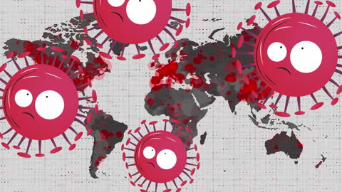 Animated Virus Cells Overlay on World Map Illustration