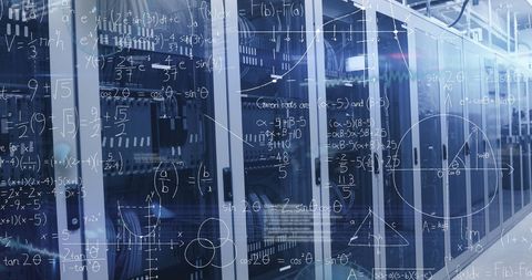 Digital Composite of Mathematical Equations Over Server Room - Download Free Stock Images Pikwizard.com