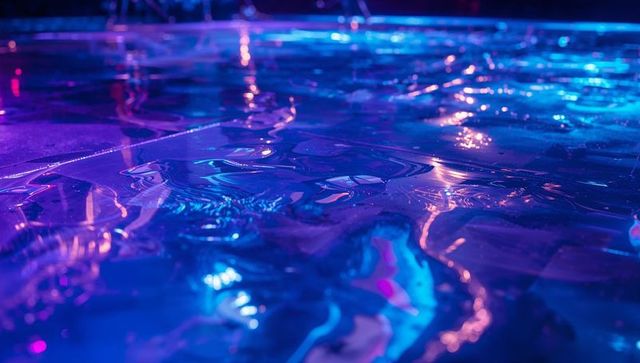 Shimmering Neon Reflections on Water in Dark Ambient Space