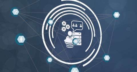 Digital Network of Technology Icons on Blue Background - Download Free Stock Images Pikwizard.com