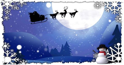 Santa Claus Sleigh Ride Across Snowy Night Sky