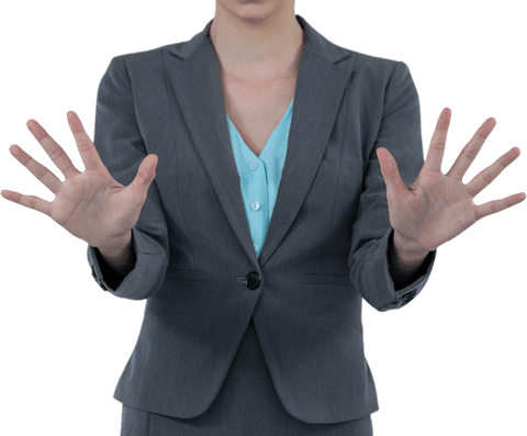 Businesswoman Presenting with Transparent Gesture on White