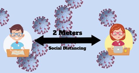 Kids Practicing Social Distancing Amid COVID-19 Illustration