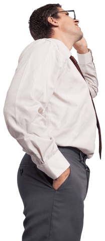 Transparent Confident Businessman Pondering While Adjusting Glasses