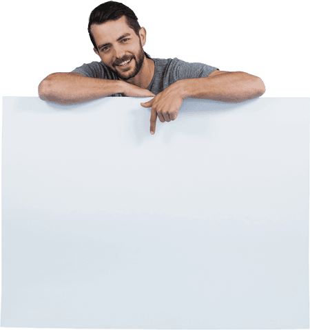 smiling man pointing down at transparent board - Download Free Stock Videos Pikwizard.com