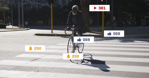Senior Man Cycling Past Social Media Notifications Concept - Download Free Stock Images Pikwizard.com