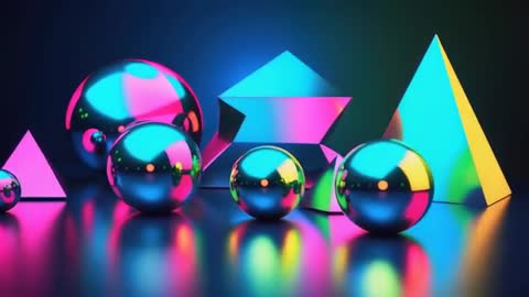 Neon Lit Geometric Shapes with Metallic Glow