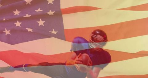 Diving football catch with american flag overlay patriot sports action gridiron
