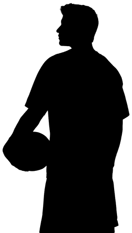 Transparent silhouette of athlete holding basketball