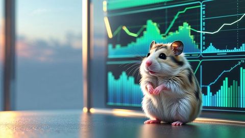 Cute hamster analyzing data on futuristic computer monitor