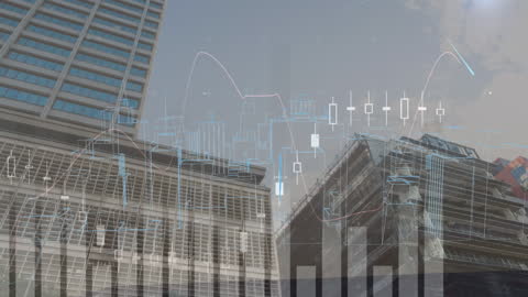 Futuristic Data Graphics Overlay on Urban Skyline