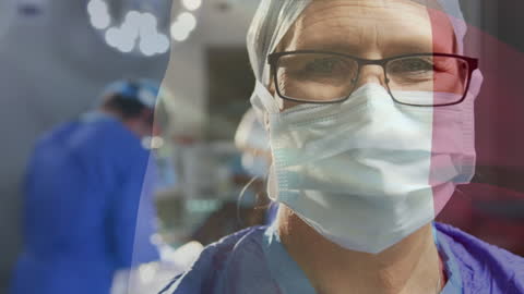 Surgeons in Operating Room with Overlay of French Flag