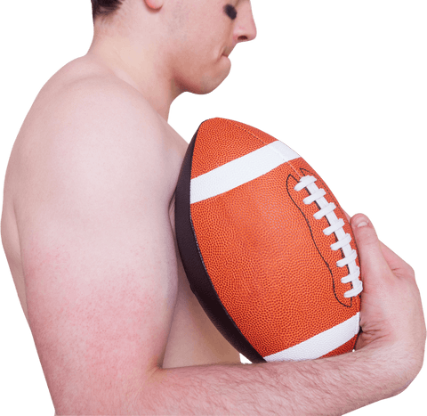 Shirtless Male Athlete Holding Football Ball Transparent Background