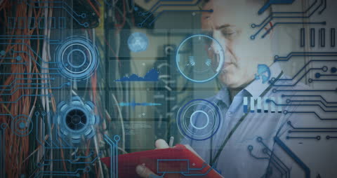 Industrial Engineer Analyzing Data with Futuristic Holo-Graphics